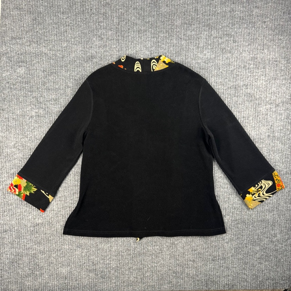 Soft Surroundings Jacket Womens L Black Japanese Floral Kimono Topper USA Made - Picture 2 of 10